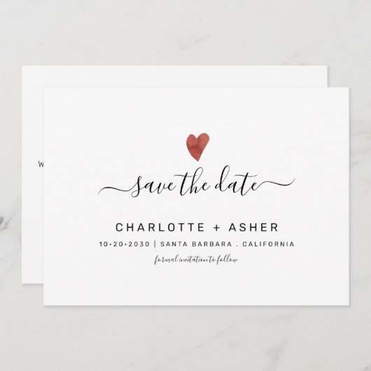 Moderne Minimaal Typography En Hart Save The Date (Voorkant / Achterkant)