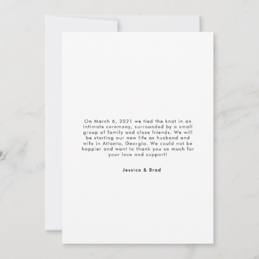 Moderne Minimaal Typography Net Getrouwd Gevlucht Aankondiging (Achterkant)