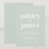 Moderne Minimaal Typography Pastelgroene Trouwdag Kaart (Voorkant / Achterkant)