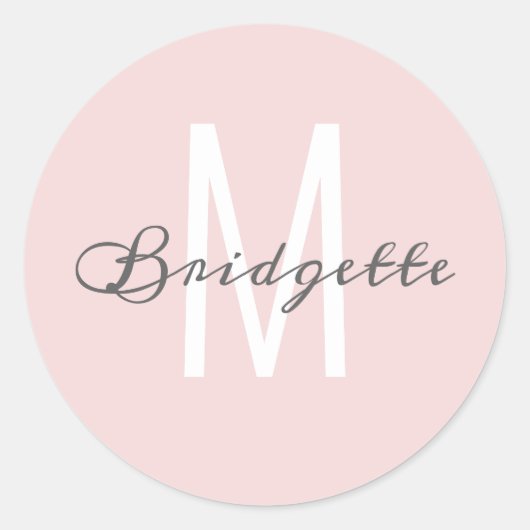 Moderne Minimaal Typography Stof Roze Monogram Ronde Sticker (Voorkant)