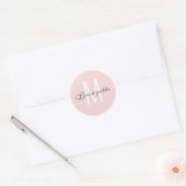 Moderne Minimaal Typography Stof Roze Monogram Ronde Sticker (Envelop)