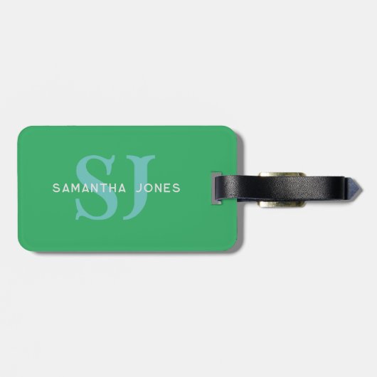 Moderne minimaal vet Initialen groen blauw monogra Bagagelabel (Achterkant horizontaal)