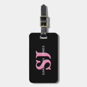 Moderne minimaal vet Initialen roze zwart monogram Bagagelabel (Voorkant verticaal)