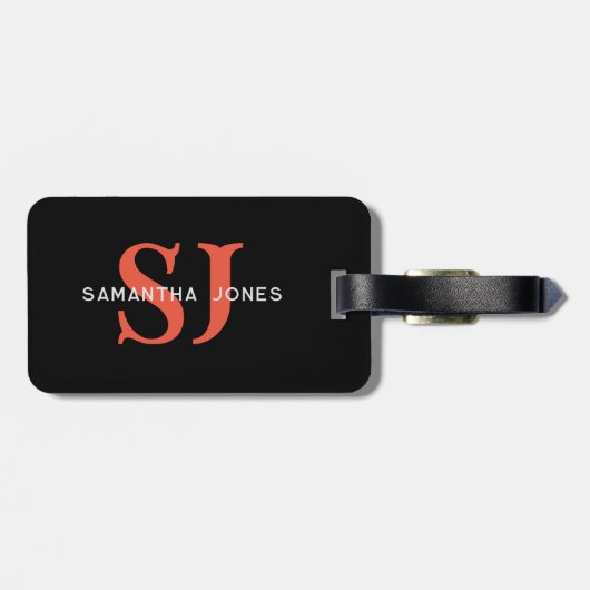 Moderne minimaal vet Initialen Sinaasappel zwart m Bagagelabel (Achterkant horizontaal)
