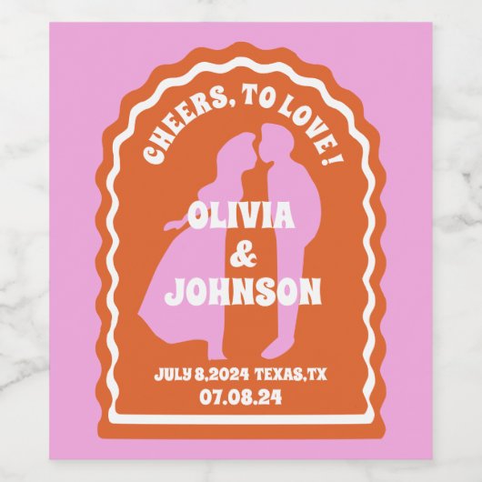 Moderne Minimaal Vette Roze Oranje Retro Golvende  Wijn Etiket (Enkel label)