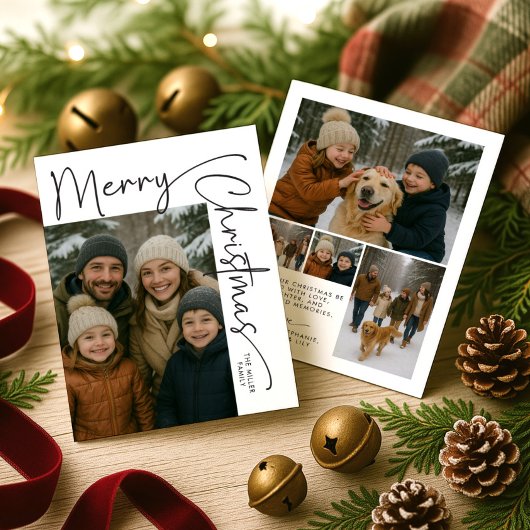 Moderne Minimaal Vijf Foto Kerstmis Feestdagenkaart