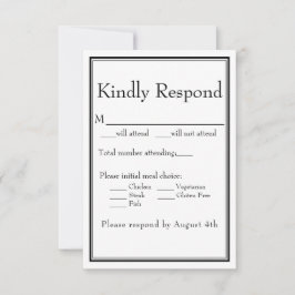 Moderne Minimaal Witte Maaltijdkeuze RSVP Kaart