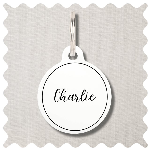 Moderne Minimaal Witte Script Huisdier Tag Huisdierpenning (Modern Script White Dog UD TAGS)