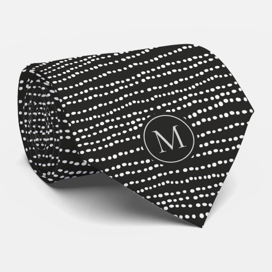 Moderne Minimaal Zwart & Wit Stippen Monogram Stropdas (Opgerold)