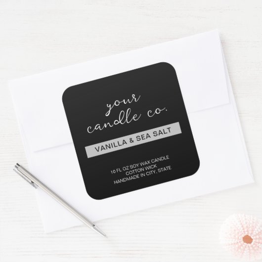 Moderne Minimaal Zwarte Kaars Label (Envelop)