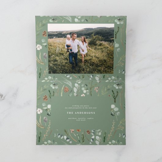 Moderne minimal 11 foto Nieuwjaar sage groene fami Feestdagen Kaart (Binnen)