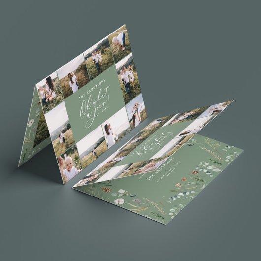 Moderne minimal 11 foto Nieuwjaar sage groene fami Feestdagen Kaart