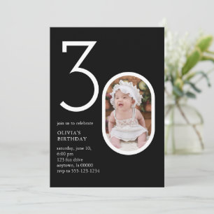 Moderne Minimal 30e Verjaardag Party Chic Zwart Kaart