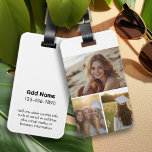Moderne Minimal 3 Fotocollage met Contactgegevens Bagagelabel<br><div class="desc">Foto college en eenvoudige tekstblokken voor uw type. Een modern en minimaal ontwerp met zwart type op een witte achtergrond voor uw contactgegevens. Een unieke manier om herinneringen vast te leggen en te delen met vrienden en familie.</div>