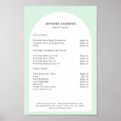 Moderne Minimal Arch Green Salon prijslijst Poster (Voorkant)
