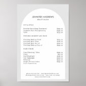 Moderne Minimal Arch Grey Salon prijslijst Poster (Voorkant)