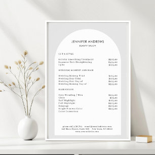 Moderne Minimal Arch Grey Salon prijslijst Poster
