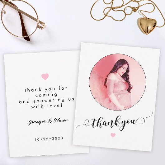 Moderne minimal baby shower mama foto dank u bedankkaart
