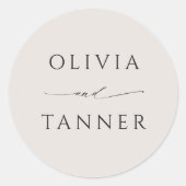 Moderne Minimal Beige bruid en bruidegom namen Ronde Sticker (Voorkant)