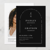 Moderne Minimal Black Arch QR Code Trouwfoto Kaart (Voorkant / Achterkant)