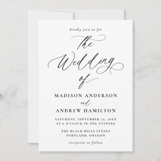 Moderne Minimal Black Calligraphy Wedding Kaart (Voorkant)