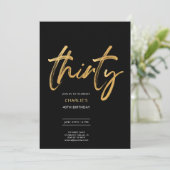 Moderne Minimal Black Gold 30 Party Kaart (Staand voorkant)