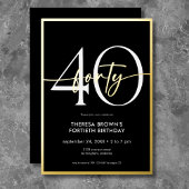 Moderne Minimal Black Gold 40 Script Verjaardag Folie Uitnodiging
