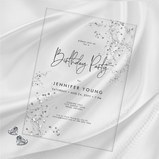 Moderne Minimal Black White Glam Diamonds Verjaard Acryl Uitnodigingen