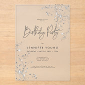 Moderne Minimal Black White Glam Diamonds Verjaard Acryl Uitnodigingen (Voorkant)