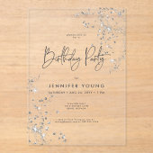 Moderne Minimal Black White Glam Diamonds Verjaard Acryl Uitnodigingen (Voorkant)