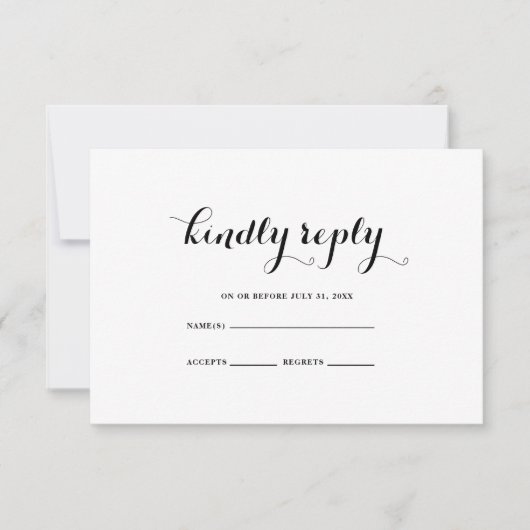 Moderne Minimal Black White Wedding RSVP Kaart (Voorkant)