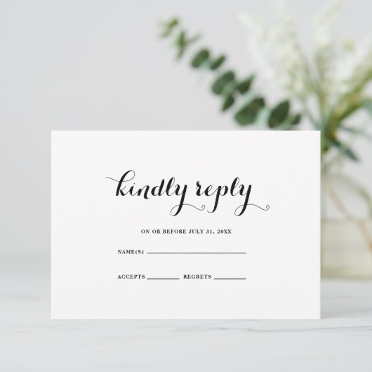 Moderne Minimal Black White Wedding RSVP Kaart (Staand voorkant)