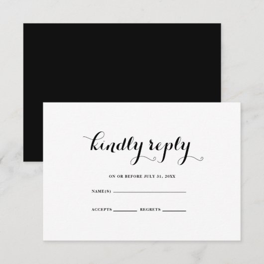 Moderne Minimal Black White Wedding RSVP Kaart (Voorkant / Achterkant)