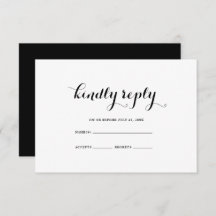 Moderne Minimal Black White Wedding RSVP Kaart