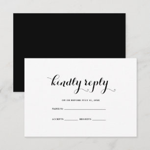 Moderne Minimal Black White Wedding RSVP Kaart