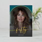 Moderne Minimal Blauwgroen Arch Vijftigste Verjaar Folie Uitnodiging (Staand Voorkant)