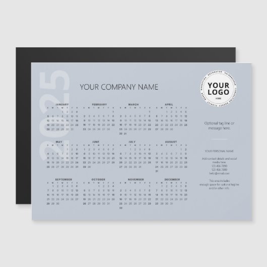 Moderne Minimal Bleek Blue Business Kalender 2025 (Voorkant / Achterkant)