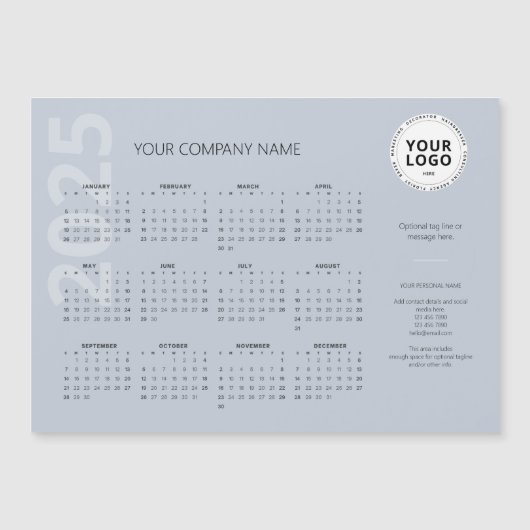 Moderne Minimal Bleek Blue Business Kalender 2025 (Voorkant)