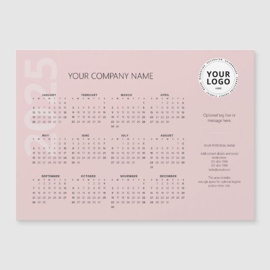 Moderne Minimal Bleke Roze Bedrijfskalender 2025 (Voorkant)