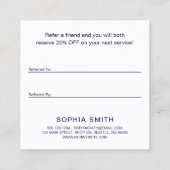 Moderne Minimal Blue Eenvoudige Klant Aanbevelingskaartje (Achterkant)