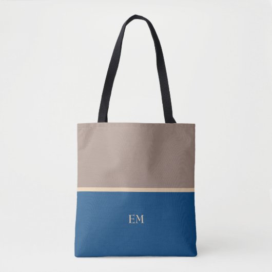Moderne minimal blue monogram Initialen Tote Bag (Voorkant)