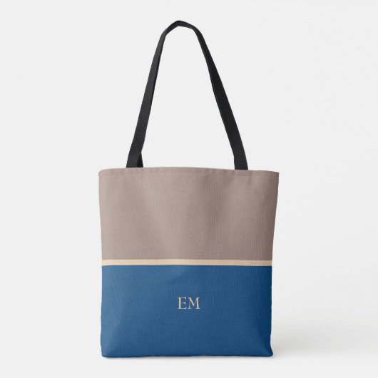 Moderne minimal blue monogram Initialen Tote Bag (Achterkant)
