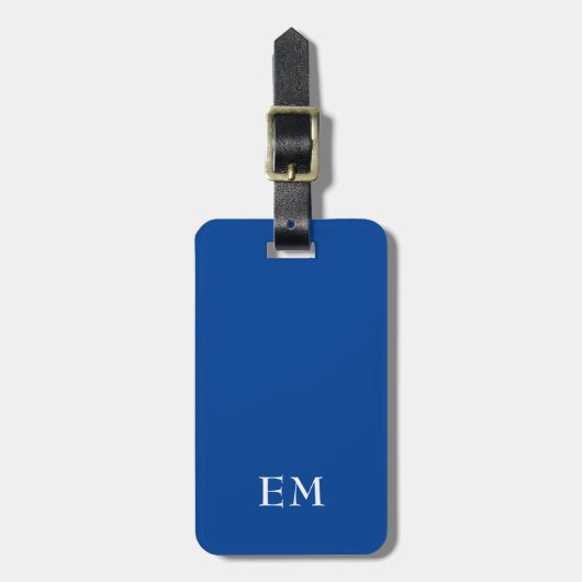 Moderne minimal blue monogrammed Initialen Bagagelabel (Voorkant verticaal)