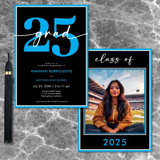 Moderne Minimal Blue Script Graduation Party Kaart