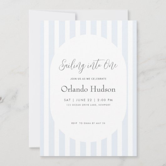 Moderne Minimal Blue Stripe eerste verjaardag Kaart (Voorkant)