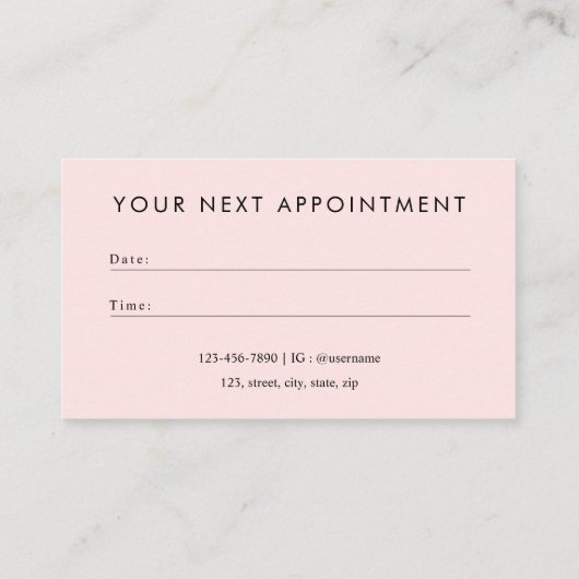 Moderne Minimal Blush Pink Hair stylist Afsprakenkaartje (Achterkant)