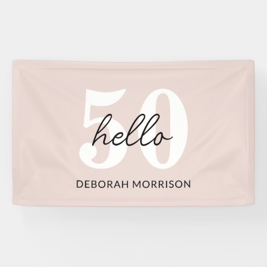 Moderne Minimal Blush Pink Typografie 50ste verjaa Spandoek (Horizontaal)