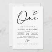 Moderne Minimal Boho 1st Birthday Foto Kaart (Voorkant)