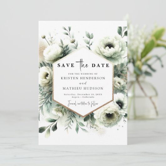 Moderne Minimal Boho Sage Green Wedding Save The Date (Staand voorkant)