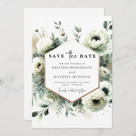 Moderne Minimal Boho Sage Green Wedding Save The Date (Voorkant / Achterkant)